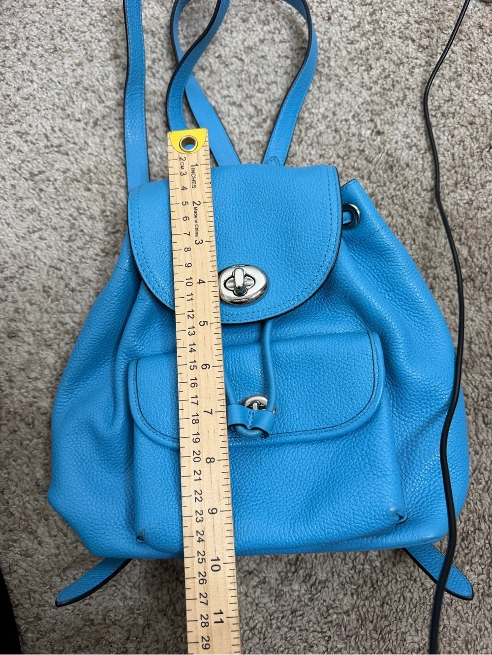 Coach Bright Blue Pebbled Leather Mini Backpack